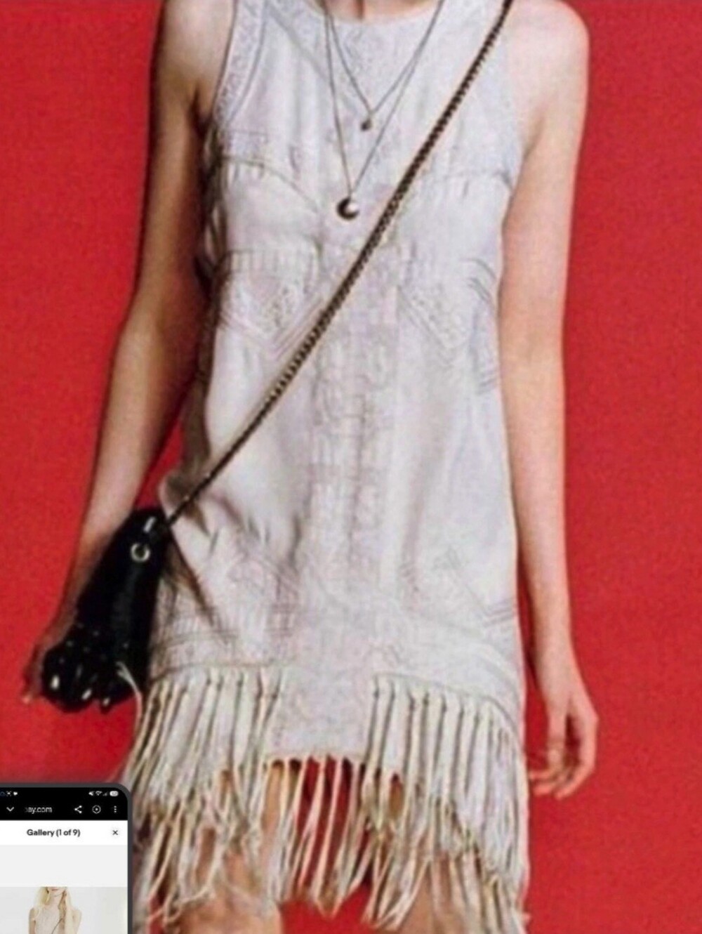 Urban Outfitters Cream Fringe-Hem Sleeveless Midi Dress